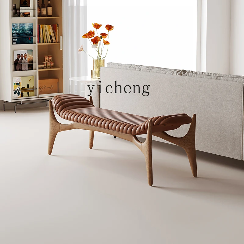 

ZK Italian light luxury new Chinese walnut entrance entrance bedroom bench end of bed shoe changing stool