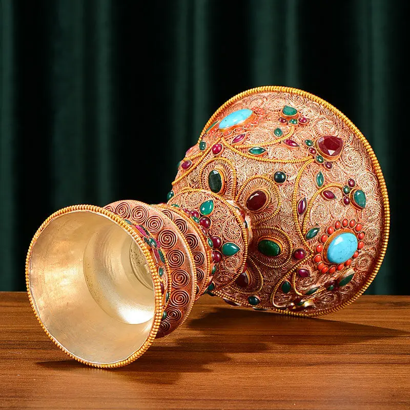 

Handmade filigree ghee lamp holder candlestick copper household desktop long light ornament