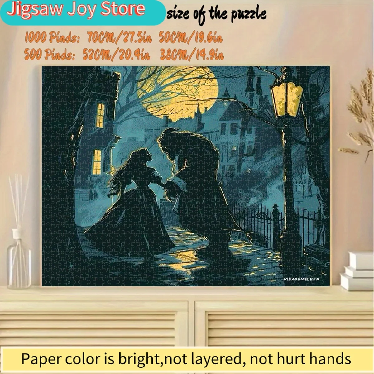 Disney/Disney, Puzzle papierowe, Puzzle DIY, Spotkanie w nocy Pięknej i Bestii, Romantyczna wioska, Odpowiednie do (Dekoracji sypialni)