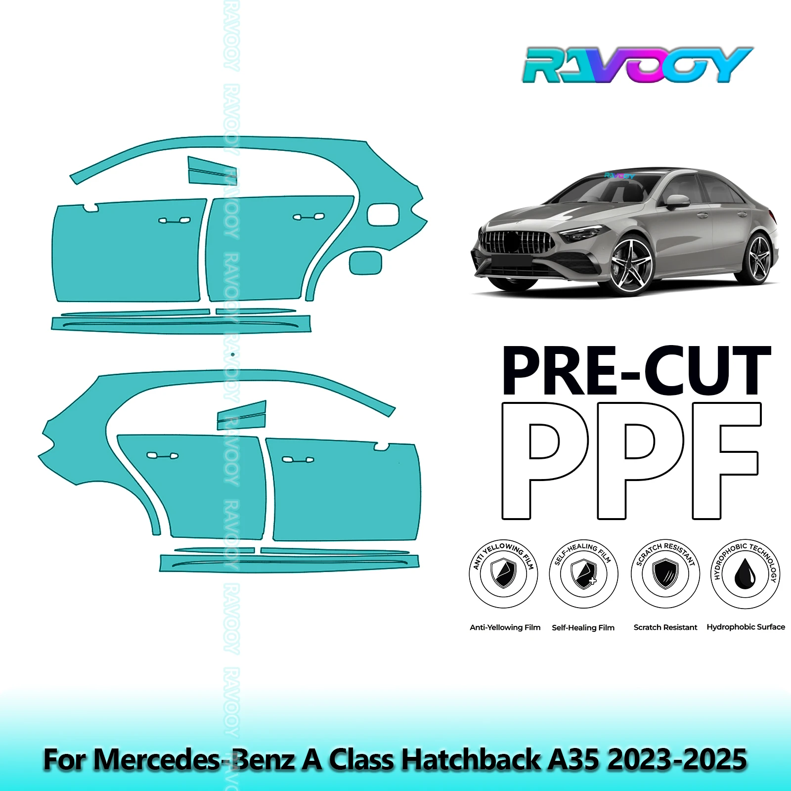 

For Mercedes-Benz A Class Hatchback A35 2023-2025 8.5mil Pre-Cut PPF Door & A/B Pillar Kit TPU Paint Protection Film Set