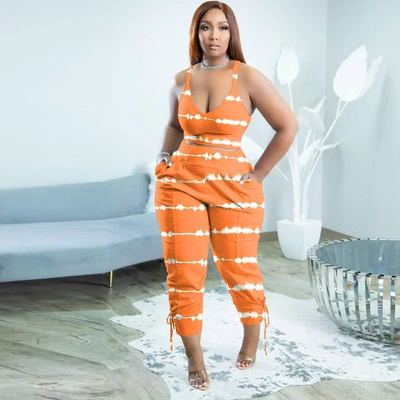 

Летний женский тренировочный комплект KEXU из двух предметов, тренировочный костюм, топ в полоску с завязкой и длинные штаны, спортивный костюм для бега