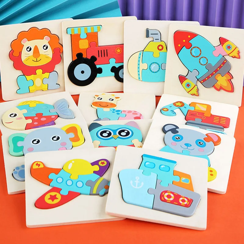 Baby Wooden Toys 3D Puzzle Cartoon Animal Intelligence Jigsaw Puzzle Shape Matching Montessoris Toys For Children Gifts