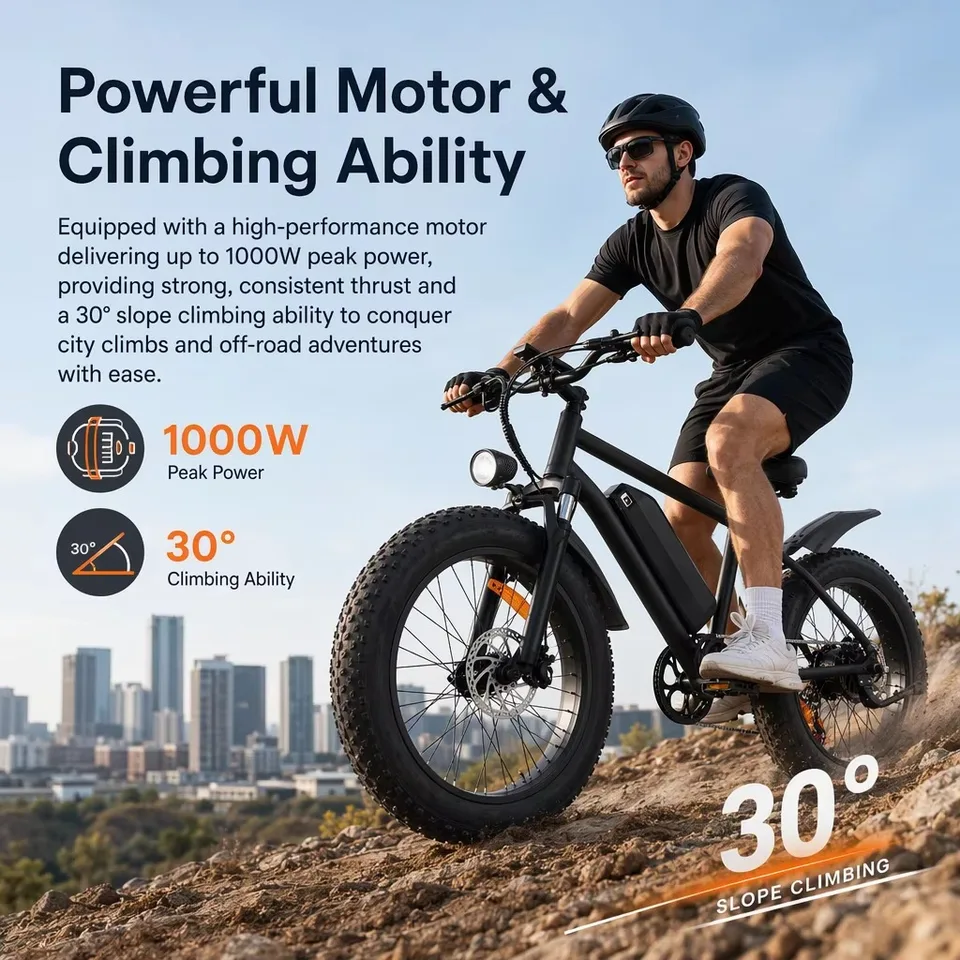 750W(Peak 1000W) Fat Tire Electric Bike 48V 15Ah Removable Battery 20" All‑Terrain E‑Bike Dual Suspension Mountain Ebike for Adults image 3