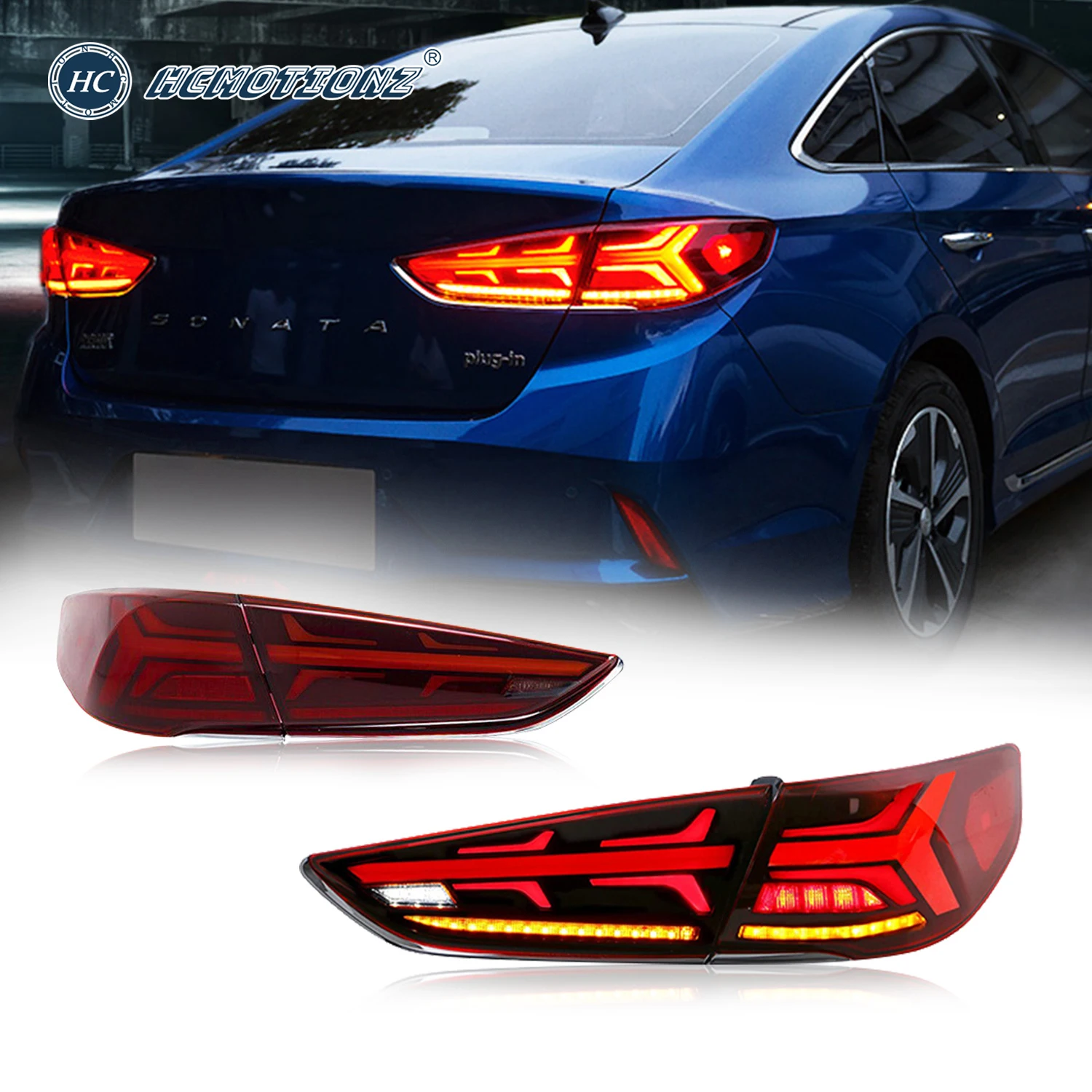 

HCMOTIONZ Tail Lights for Hyundai Sonata 2018-2019 9th Gen Animation DRL Rear Lamps Assembly LED Back Lights Accessories