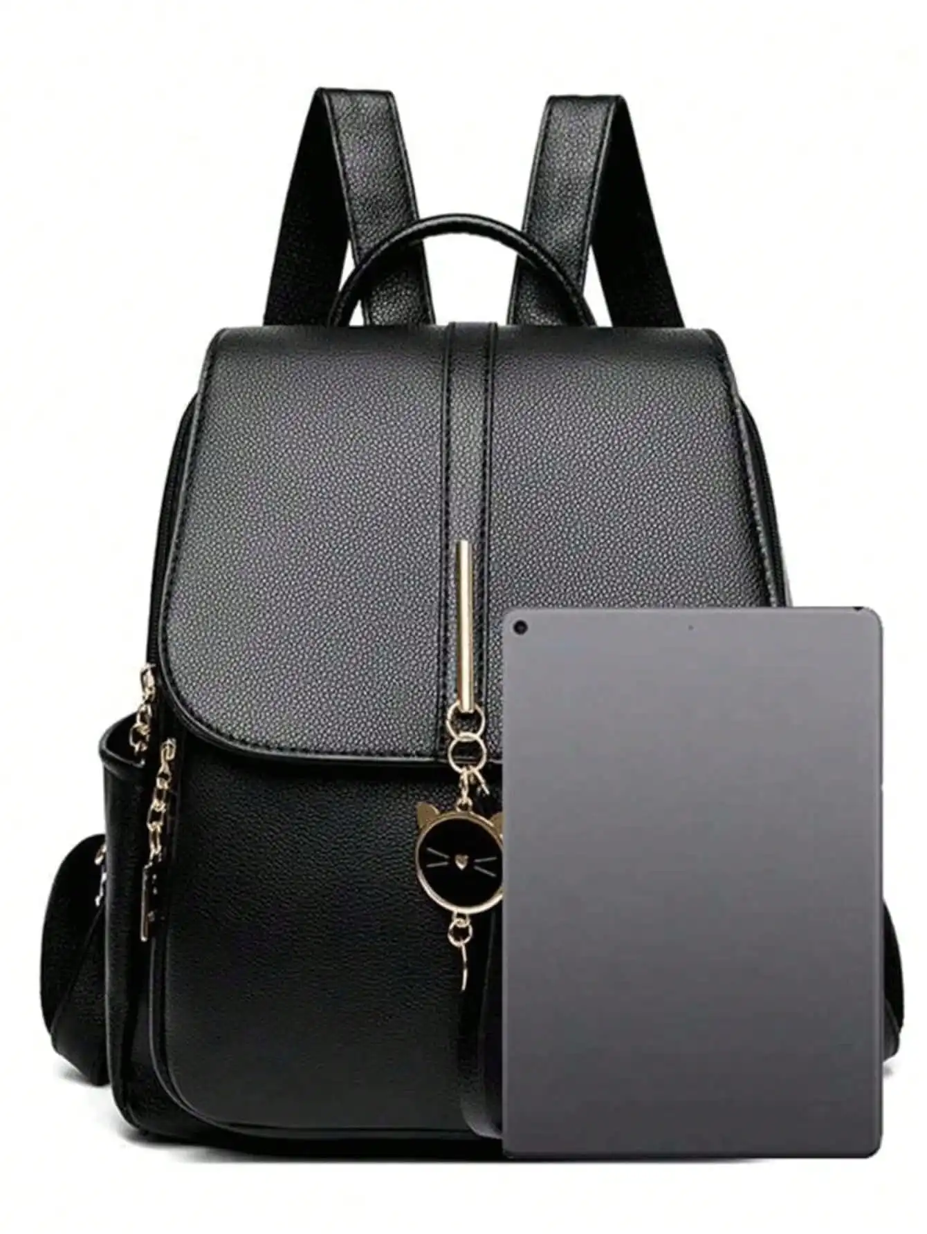 2024 Retro Preppy Rucksack – großes Fassungsvermögen, Doppelreißverschluss, tierische Metallschnalle, für Jugendliche/Studenten/weiße Kragen