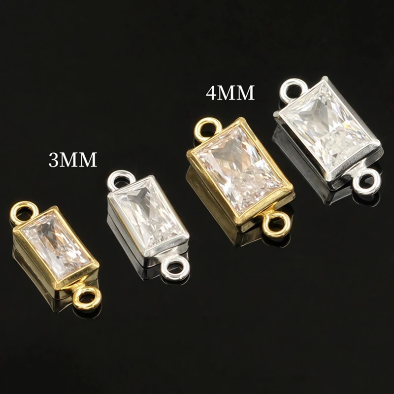 Rectangle Bezel Birthstone Connectors 925 Silver 4X6MM Birth Stones CZ Cubic Zirconia Connector for Permanent Jewelry Bracelet