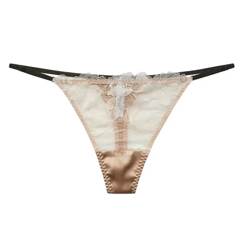 BirdTree, 93%Mulberry Silk Sexy G-string, Women Thin Band Traceless, French Lace Erotic Thong Underwear, 2024 Summer P43273QC