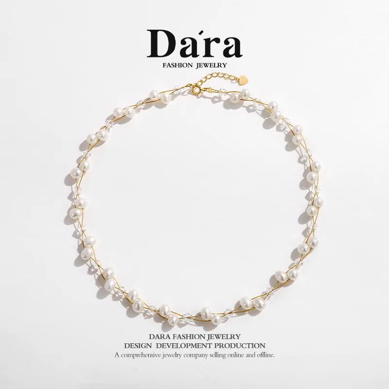 

925 Silver Starry Freshwater Pearl Necklace Clavicle Chain Choker Women