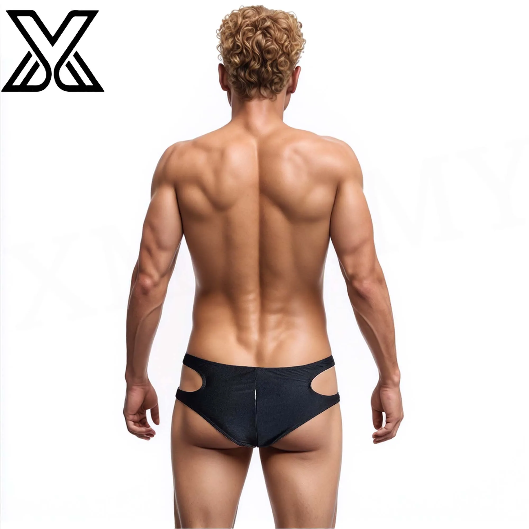 XMJXMY Sexy dating solid color low waist men's breathable high elasticity invisible zipper side hollow triangular shorts