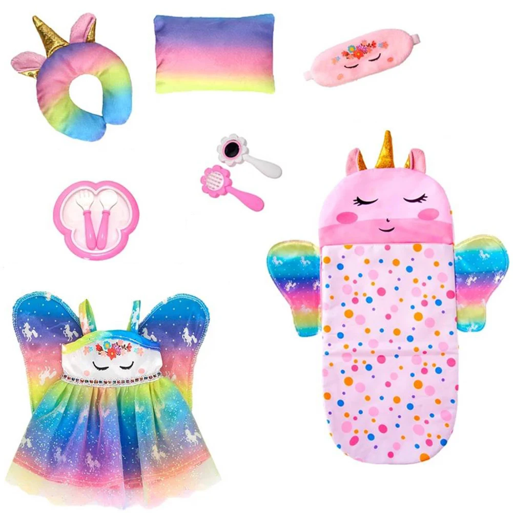 

Doll Clothes and Doll Sleeping Bag Set Include Dress Pillow Sleeping Bag Toys Play Set Fits 10-12 Inch Doll