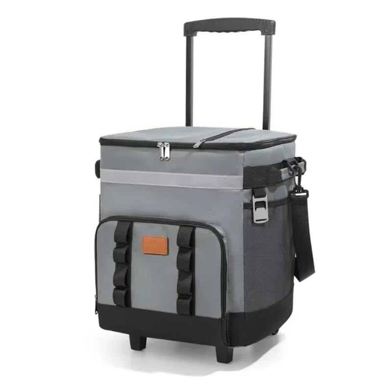 

Large 35L Outdoor Soft Rolling Cooler with 4-Wheels Insulated Trolley Cooler for Picnics Zipper Seal