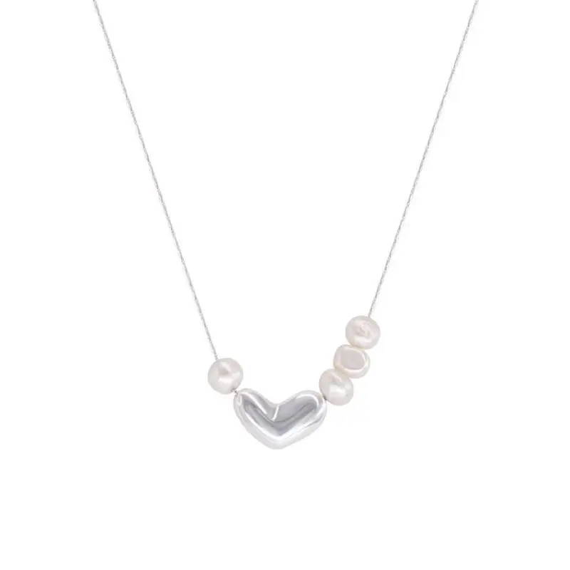 Silver color Necklace Pearls Heart Bean Love Irregular Geometric for Women Girl Aesthetic Jewelry Gift Dropshipping Wholesale