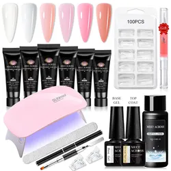 MEET ACROSS 20ml Extension Nail Gel Set Clear Pink Nude Finger Quick Extension Acrylic Solution Gel Polish Nail Art Kit