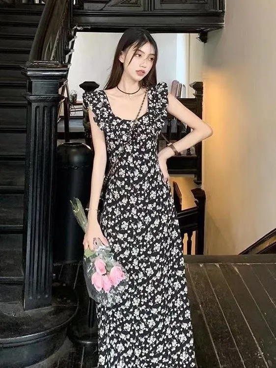 

Little Flying Sleeves Fragmented Flower Dress for Women 2024 New Style with High Quality and Elegance Slim dress SA9N