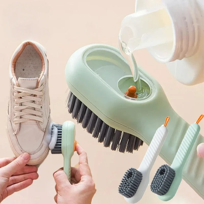 Multifunctional Liquid Shoe Cleaning Brush Press-On Cleaning Tools with Soap Dispenser Shoe Laundry Brush Scrub Soft Bristle