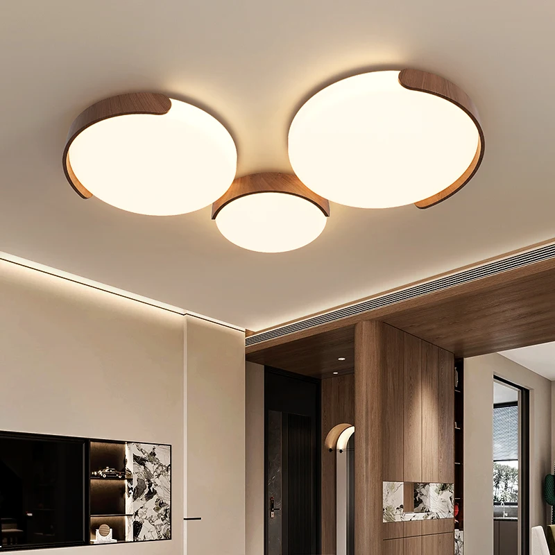 Post-modern Walnut LED Ceiling Lights High-end Personality Round Ceiling Lamps Living Dining Room