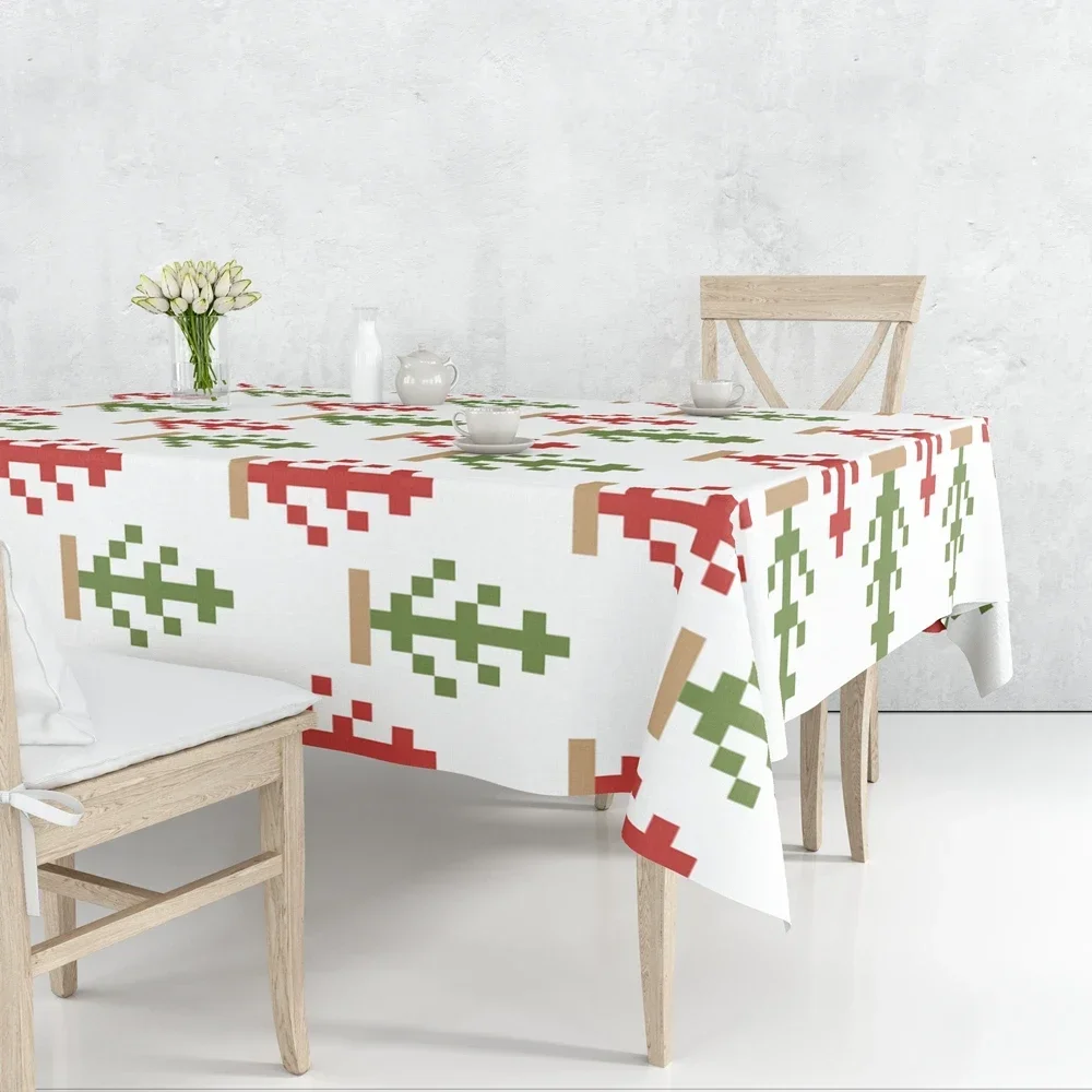 Merry Christmas Geometric Tablecloths, Rectangular, Waterproof, Anti-stain, Coffee, Outdoor, Plaid, Kitchen Decor, Table Cloth