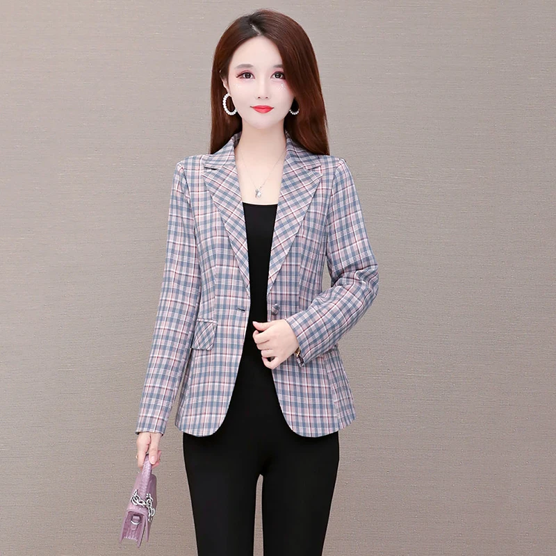 LadyPlaid Suit Temperament Jacket Slim Women's Clothing 2022 Spring And Autumn New Casual Fashion Short Women's Long-sleeved Top