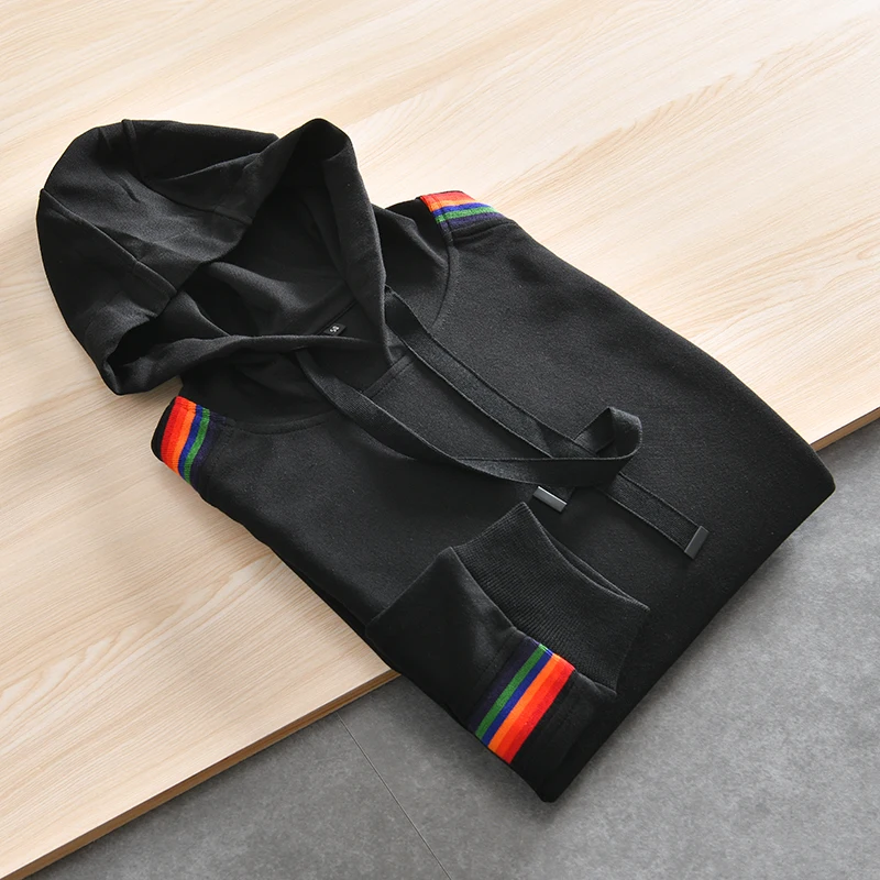 

Casual Loose Hoodie Men's Fashion New Arrival Color Stripe Patchwork Sweatshirt Spring Autumn Polyester Viscose Blend