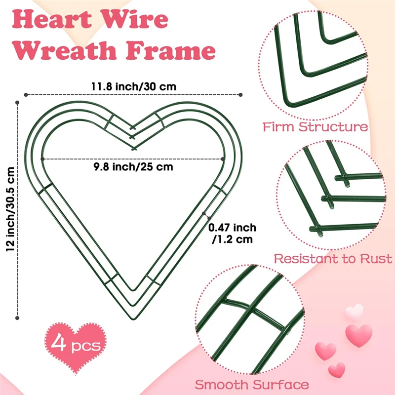 WORTHOWN-4 Confezione di ghirlande di metallo a forma di cuore da 12 pollici con ghirlande di filo a forma di cuore per la casa, matrimonio, San Valentino, artigianato fai da te