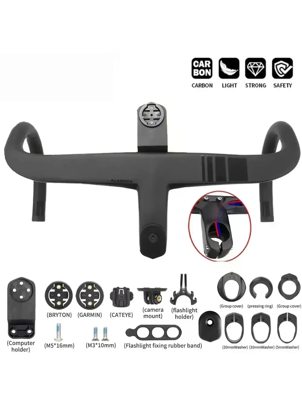 AliExpress NONE ALANERA RS T1000 Carbon Integrated Road Handlebar with Computer Mount, Internal Cable Routing, 28.6mm Steerer & Spacers