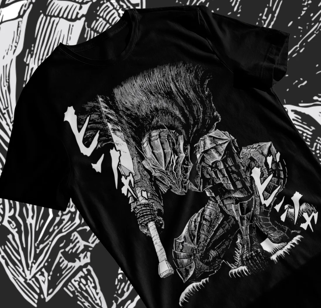 Berserk Armadura Anime Preto T-Shirt, T macio, Tripas Manga Strip, Berserk