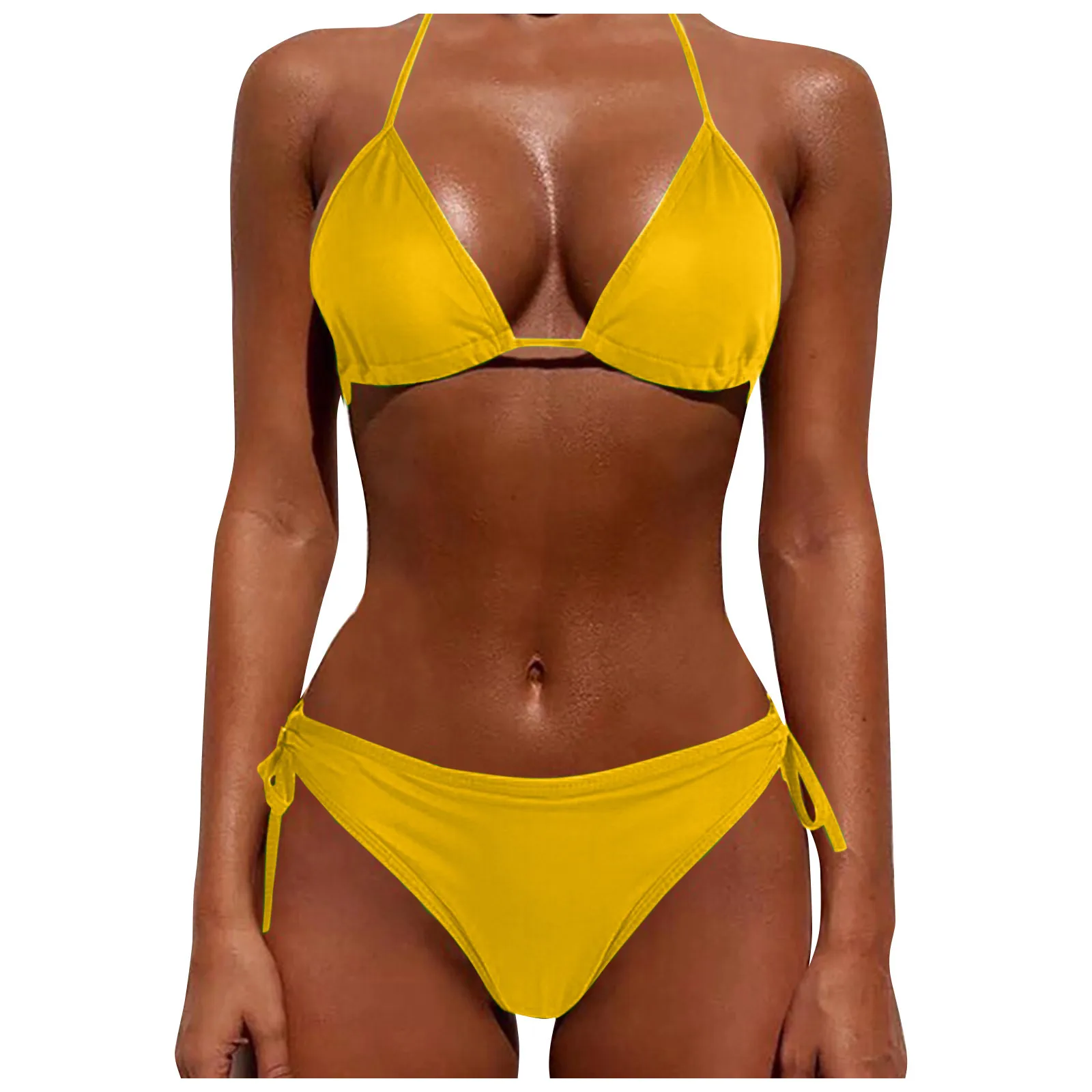 Women\'S Split Bikini Set Fashion Classic Simple Solid Color Swimsuit Sexy Lace-Up Lightweight Thin Bikini Set Causal Beachwear