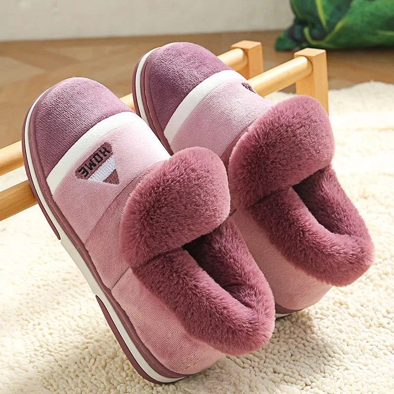 New Men Slippers Big Size Winter Warm Plush Indoor Slides Women Soft Thick Bottom Non-Slip Comfort Shoes Furry Bedroom Shoes