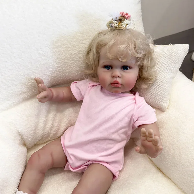 60cm Reborn Baby Doll Ellie Toddler Newborn Doll Princess Girl Lifelike Soft Touch 3D Skin Art Doll with Hand Root Hair