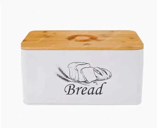 Portable Style Metal Bread Bin Box Food Storage Containers with Bamboo Lid for Home Kitchen & Outdoor Store Food