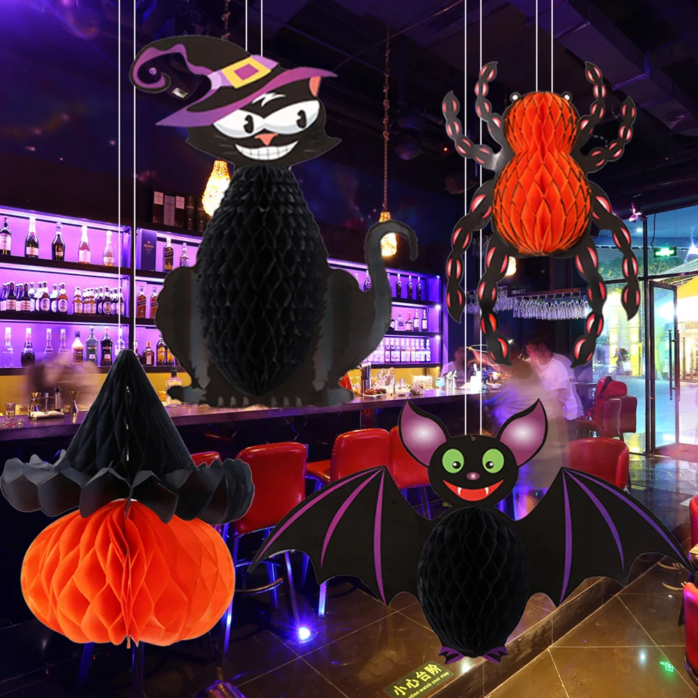 

2pcs Bat Honeycomb Paper Hanging Decorations for Halloween Party Props Reusable High Quality Pendant ornaments Vibrant Design