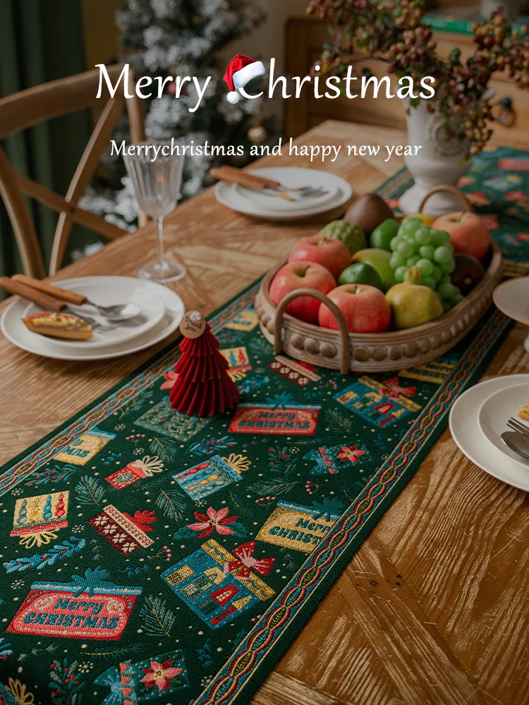 

Christmas Decorations Table Runner Christmas Scene Layout Atmosphere American Style High-end Coffee Table Tablecloth