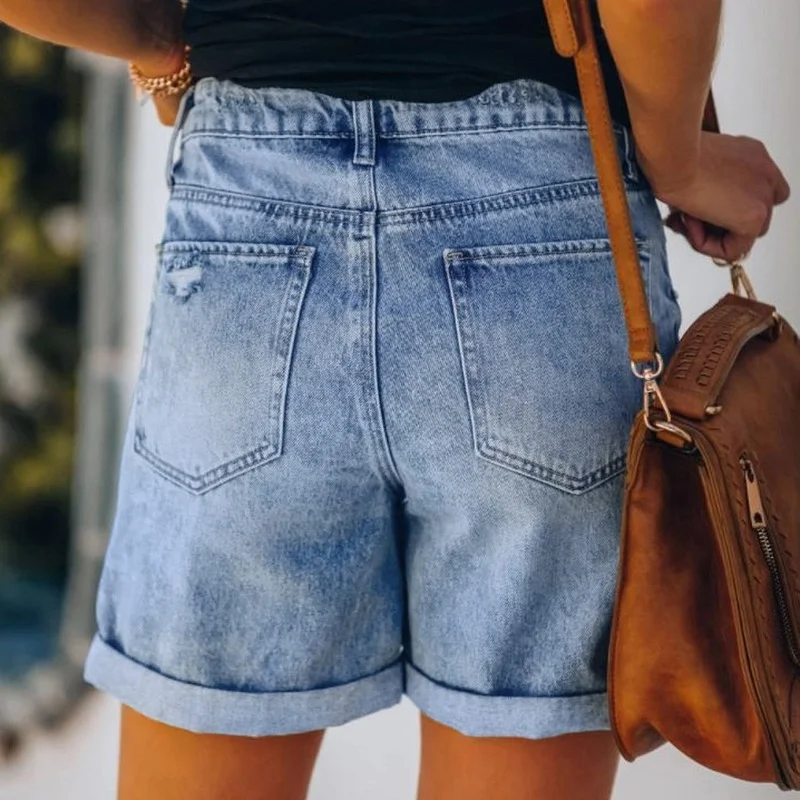 Shorts jeans soltos casuais femininos, cintura alta, perna larga, jeans reto curto, streetwear, elástico, plus size, verão, 2022