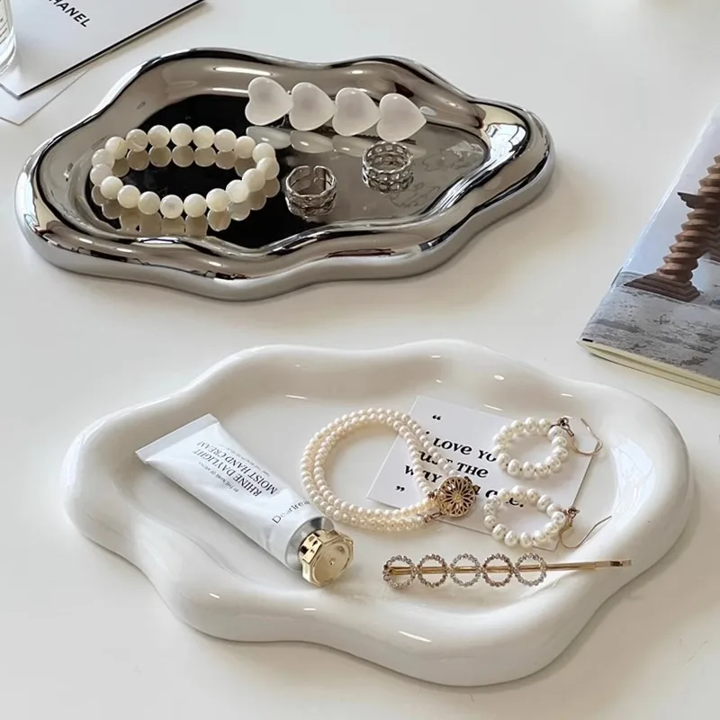 Cloud-Shaped JewelryTray- Decorative Plate for Rings Earrings Bracelets & Necklaces, Plastic Vanity Tray for Women Bedroom Decor