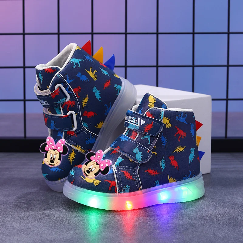 

Disney Mickey Mouse Minnie Spring Fall Girls Cartoon Bright Diamond Flashing Light Casual Shoes Boys Glow Sneakers Toddler Shoes