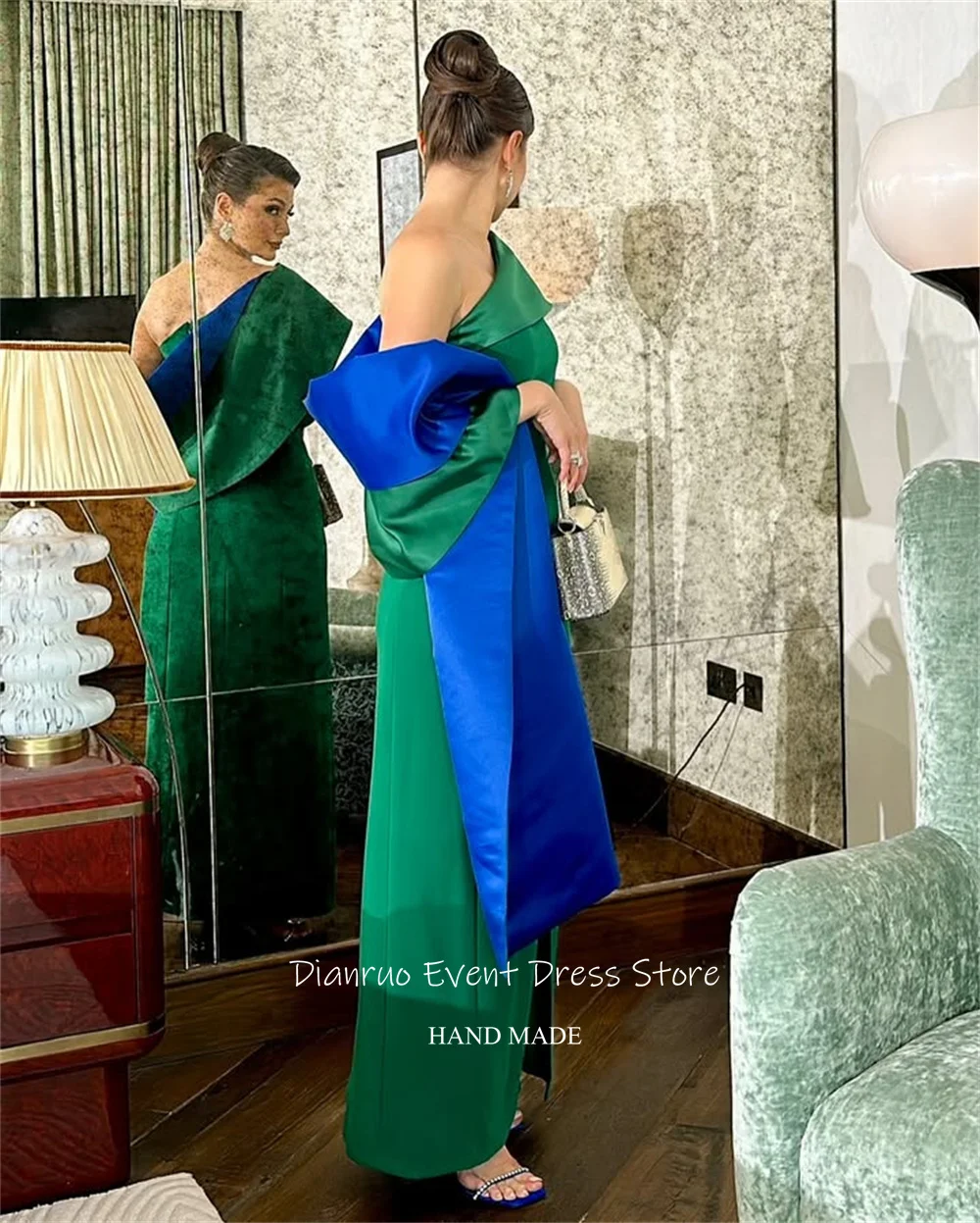 Dianruo فساتين سهرة متباينة على شكل حرف A من الساتان بفتحة جانبية رداء De Soirée فستان حفلات أنيق بكتف واحد مخصص