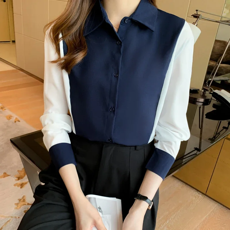 Sprint Mode Lange Mouw Turn Down Kraag Vrouwen Shirt Casual Chiffon Shirt Blouse Vrouwen Tops Blusas Mujer De Moda 2024 G305