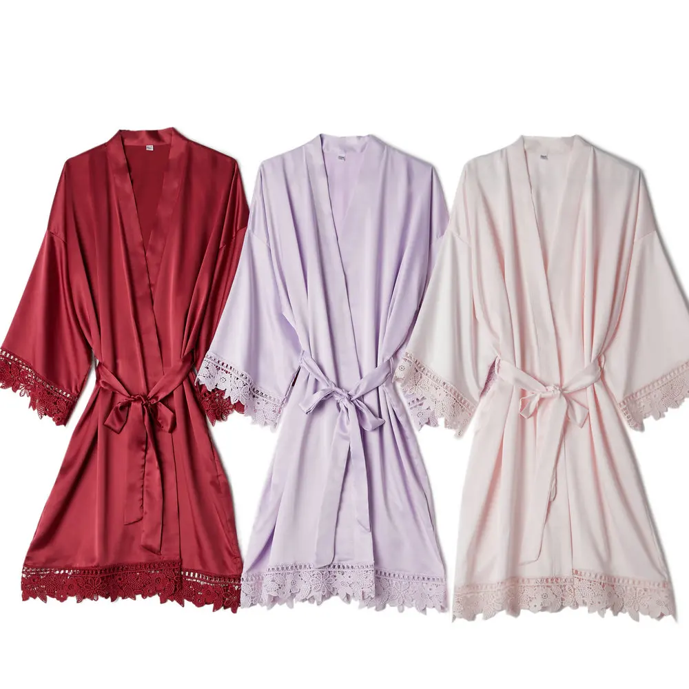 2025 Women Matt Satin Lace Robe Bride Robe Bridesmaid Robes Bridal Robes Wedding Robe Sleepwear Bathrobe Dressing White Robes