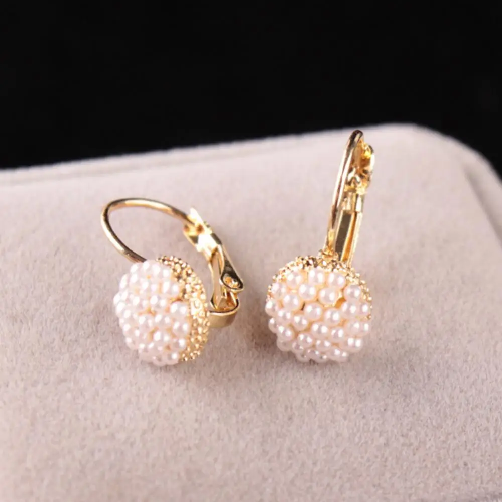 Fashion Women Round Faux Pearl Charm Leverback Earrings Piercing Jewelry Gift Ball Hoop Lever Back Earring Woman