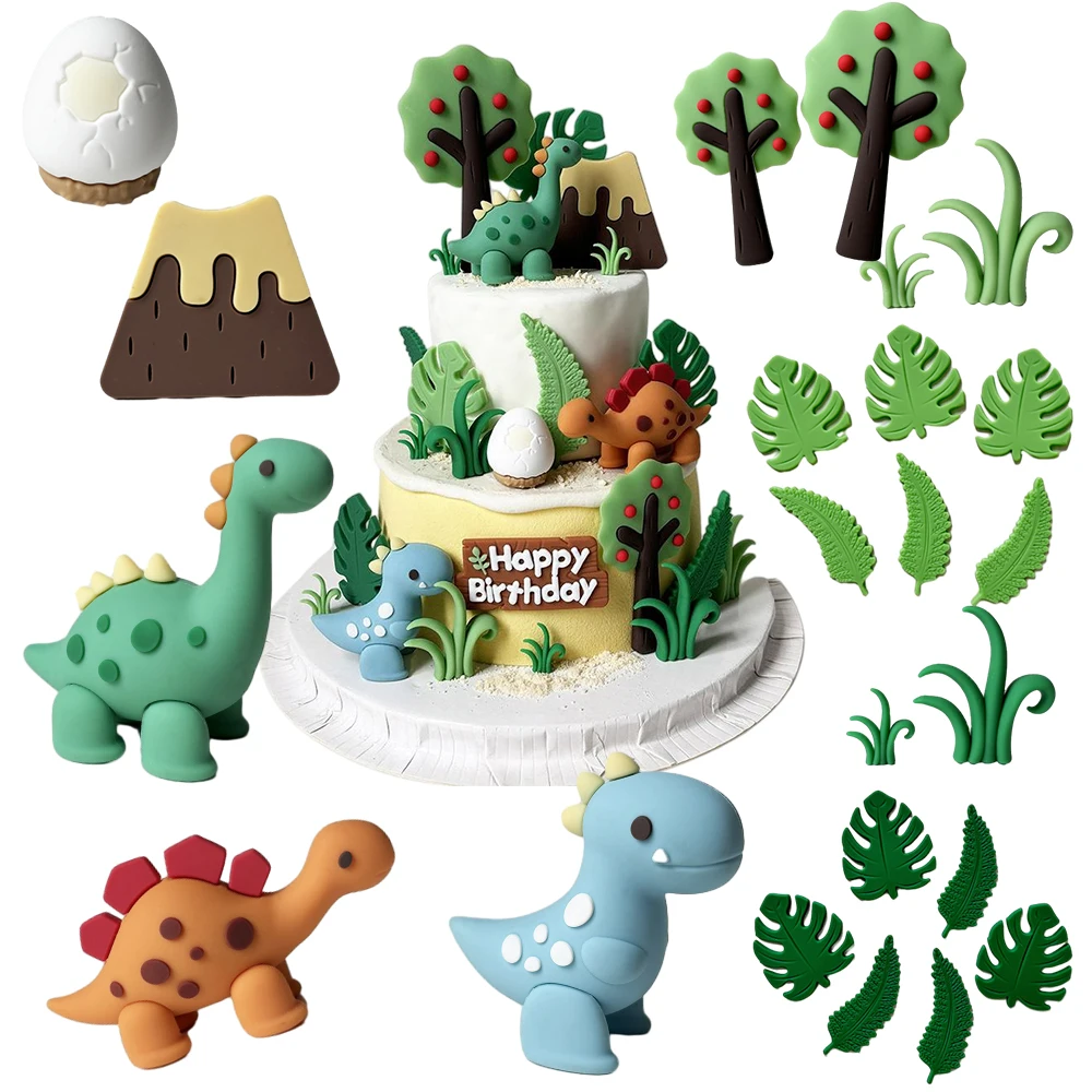 Vários conjuntos de toppers de bolo de dinossauro antigo dino decoração de festa feliz aniversário decoração de bolo jovens dino tema adereços de festa