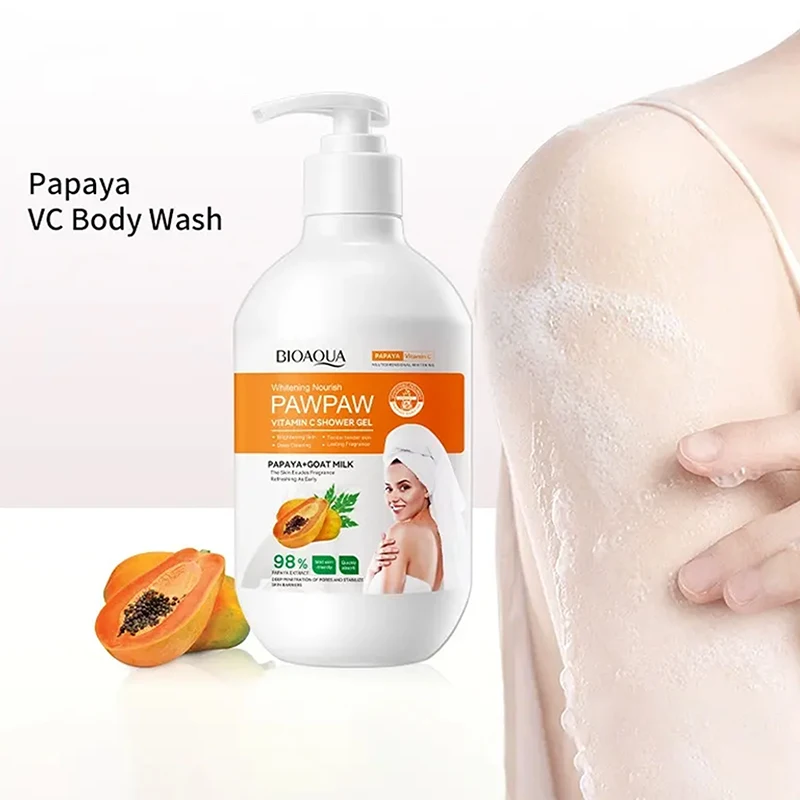 

1Pc Papaya Shower Gel 480ml with Vitamin C Bath Salt 430ml Moisturizing Whitening Body Wash Cleansing Bath Salts Set
