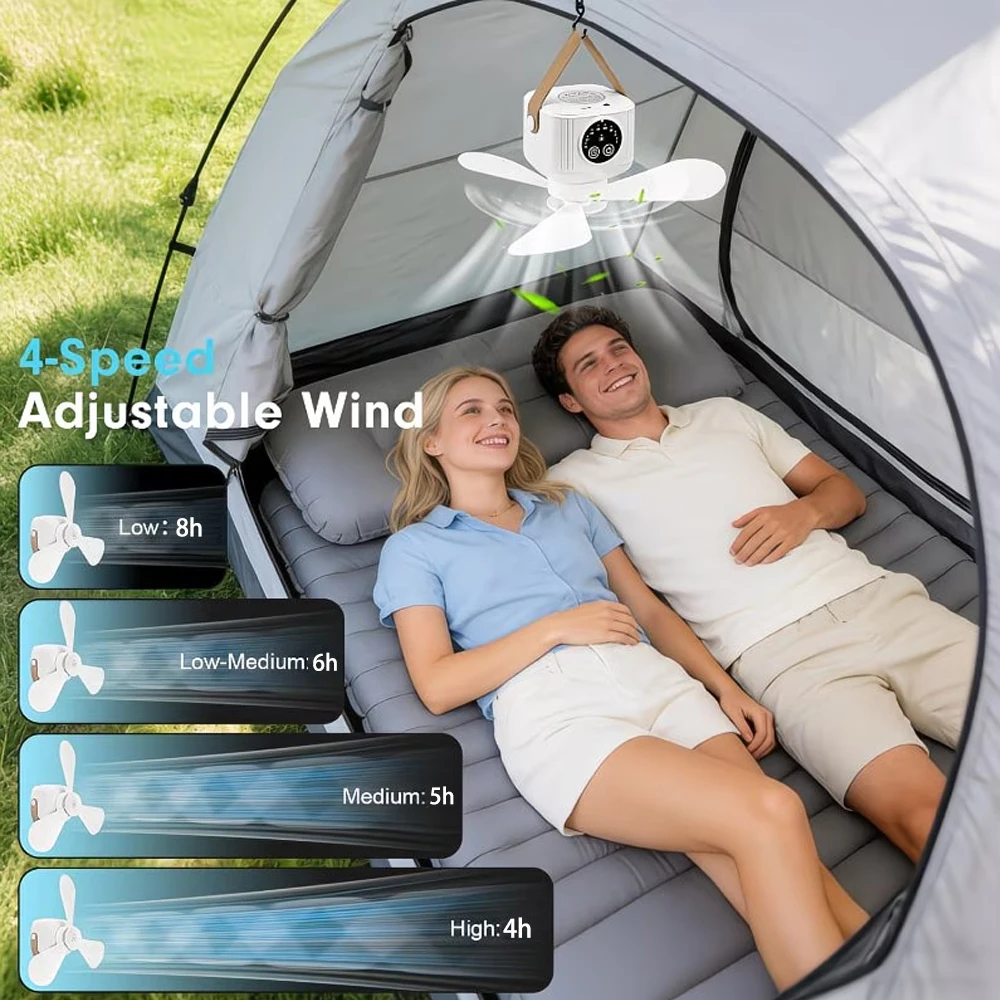 Portable Ceiling Fan with Light 3600/7200mAh 4 Speeds Timer USB Rechargeable Camping Fan with Remote Control Rooftop Tent Travel view 4