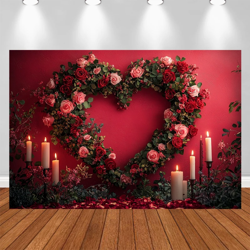 LS Photography Background Valentine's Day Red Floral Love Heart Feather Kids Birthday Portrait Decor Backdrop Photo Studio