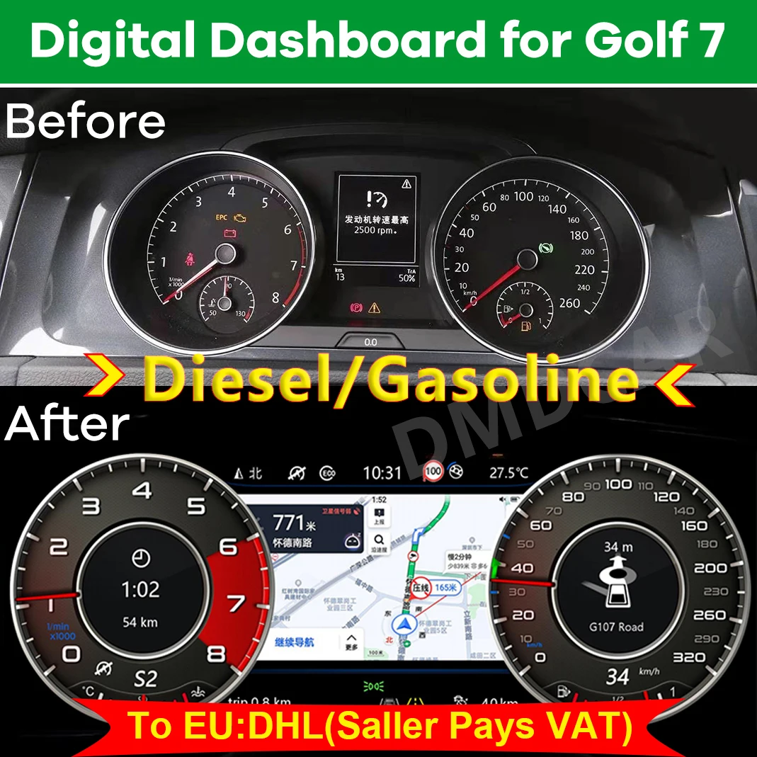 Digital Dashboard Panel Virtual Instrument Cluster CockPit LCD Speedometer for Volkswagen VW Golf 7 R Golf7 MK7 GTi 2012~2020