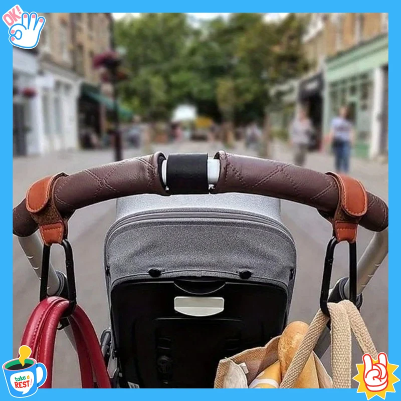 2pcs Convenient Multi Purpose PU Leather Stroller Accessories Hanging Hook Pram Hook Stroller Hook[New]