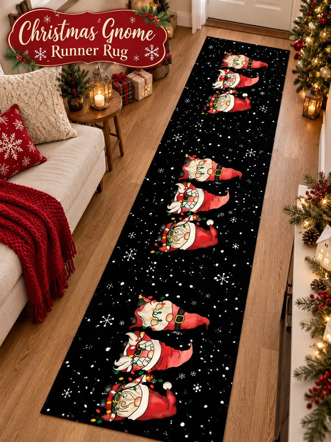 Christmas Aisle Runners Gnome Snowflake Design for Hallway Kitchen Entryway Living Room Floor Decor Runner Rugs for Holiday Home Corridor Season Gifts for Family Friends Long Carpet for Indoor Porch Dining Room Winter Decoration Bedroom Office