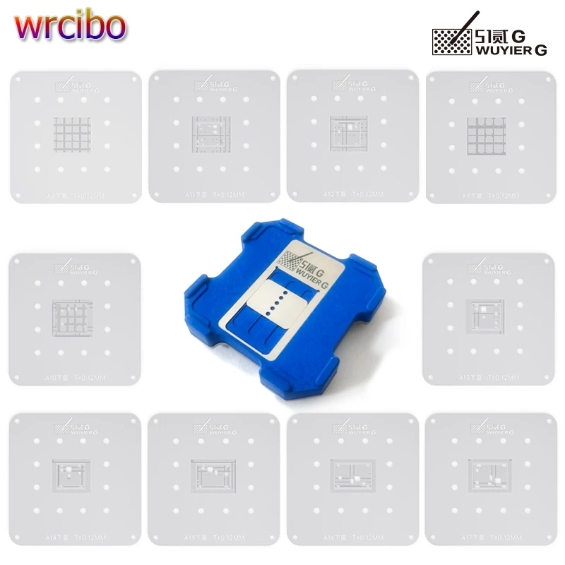 Wuyier G A8~A17 CPU Magnetic BGA Reballing Stencil Platform For iPhone 6-15Pro MAX IC Chip Planting Tin Template Welding Fixture