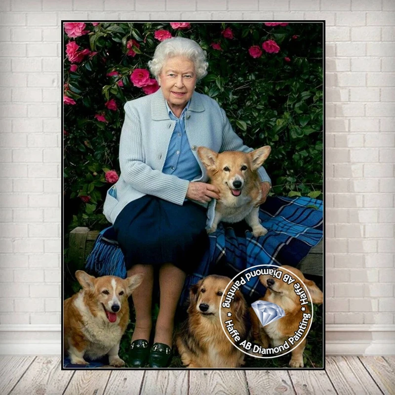 Queen Elizabeth II With Her Love Dog Diamond Painting AB Drills Art Cute Corgis And Royal Host Cross Stitch Pattern Home Decor