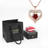 Heart Pendant Necklaces For Women With Rose Flower Gift Box Girlfriend Mother Family Birthday Fashion Romantic Surprise Gifts