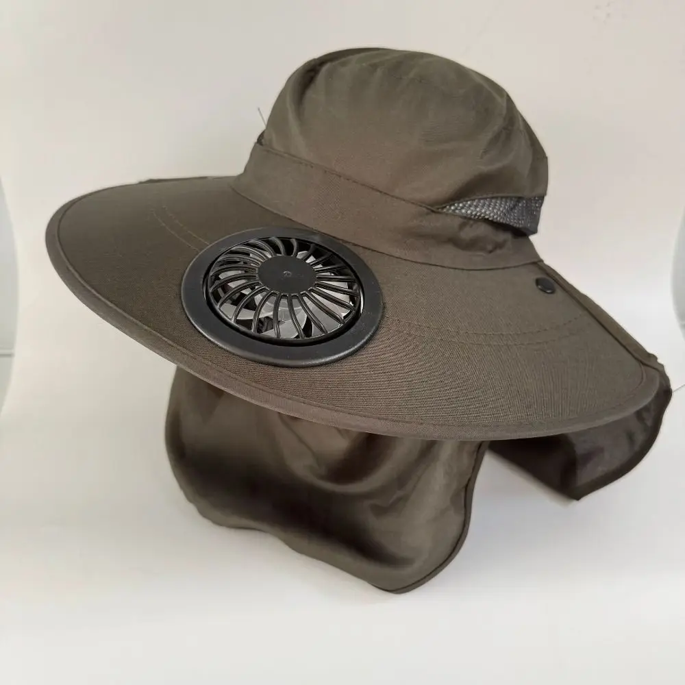 Portable Rechargeable Fan Hat Long-lasting with Neck Shawl Fishing Sun Shading Hat Adjustable with Face Cover Wide Brim Fan Hat